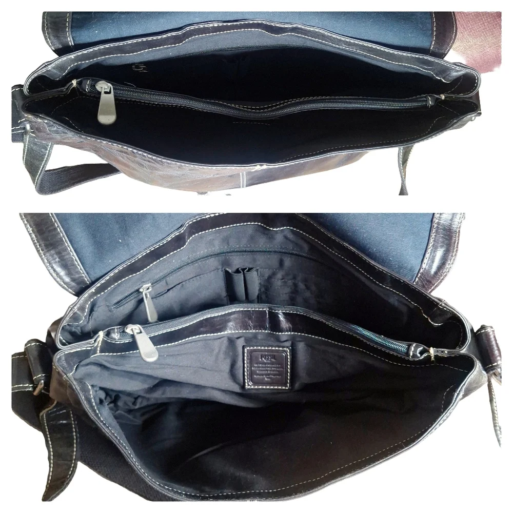 Vintage Unisex Fossil Brown Leather Laptop Messenger Bag - Picture 8 of 12